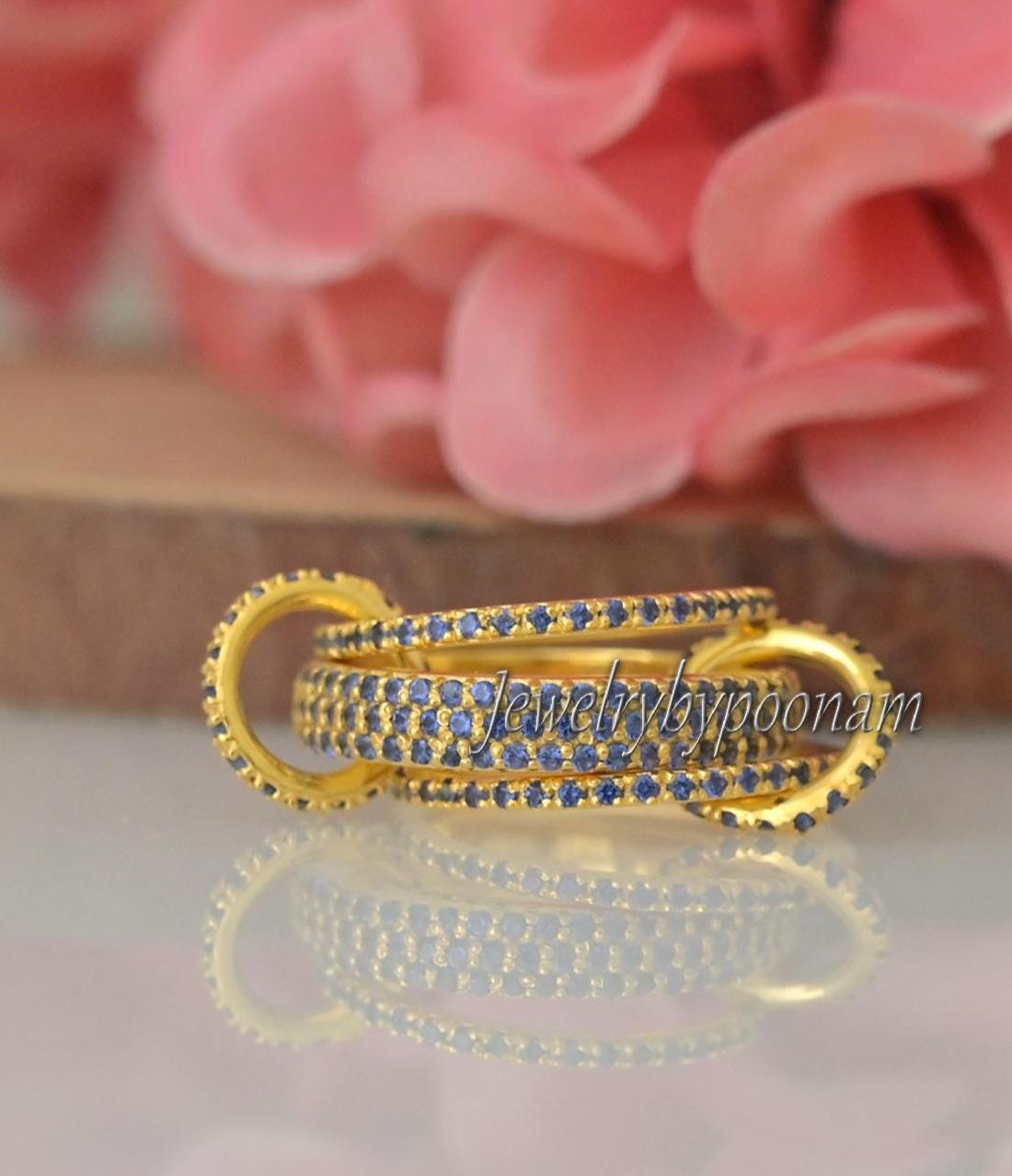 14K Gold Plated Multi-Link Ring: Sterling Silver Ruby Connector Band Ring - View 2 - Jewelry By Poonam | SKU: PJR1038-SLYGCZ-
