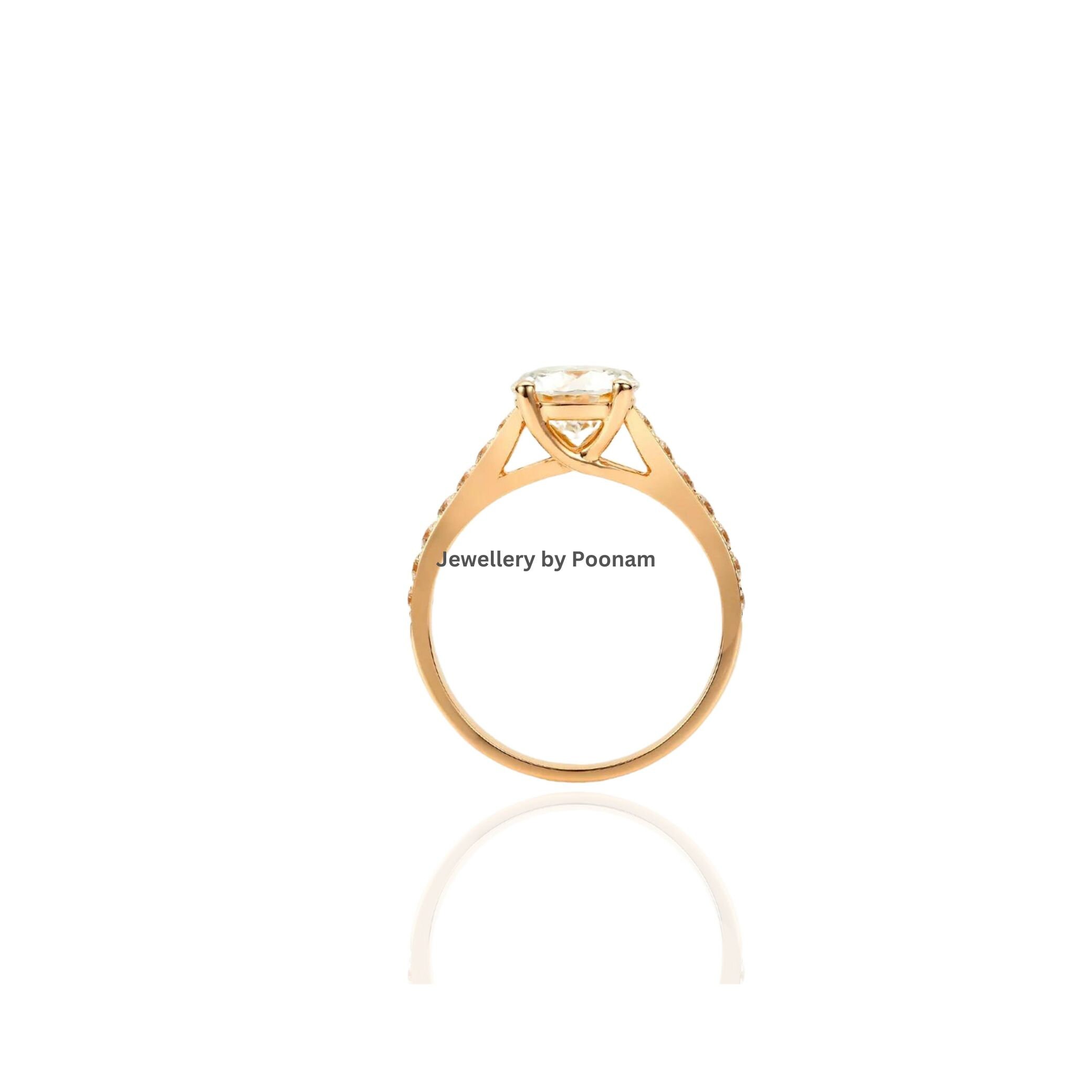 Moissanite Engagement Ring: 925 Yellow Gold Plated, Pear Diamond Cluster - View 3 - Jewelry By Poonam | SKU: R-1020
