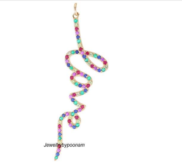 LOVE Multisapphire Pendant: 925 Sterling Silver or 14k Gold - View 2 - Jewelry By Poonam | SKU: PJP-