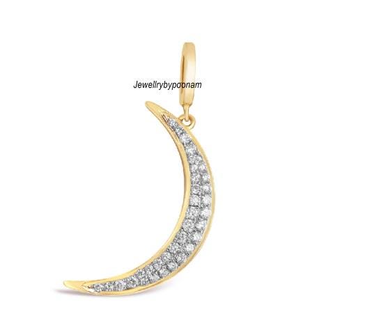925 Sterling Silver Crescent Moon Pendant: Diamond Half Moon Charm (30 MM) - View 2 - Jewelry By Poonam | SKU: PJP4271-SLNSBC