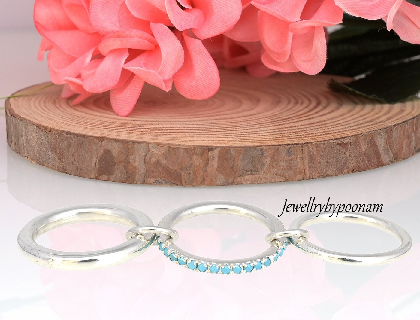 Topaz Sterling Silver Multi-Band Ring, CZ Connector - View 2 - Jewelry By Poonam | SKU: PJR15- 2/26