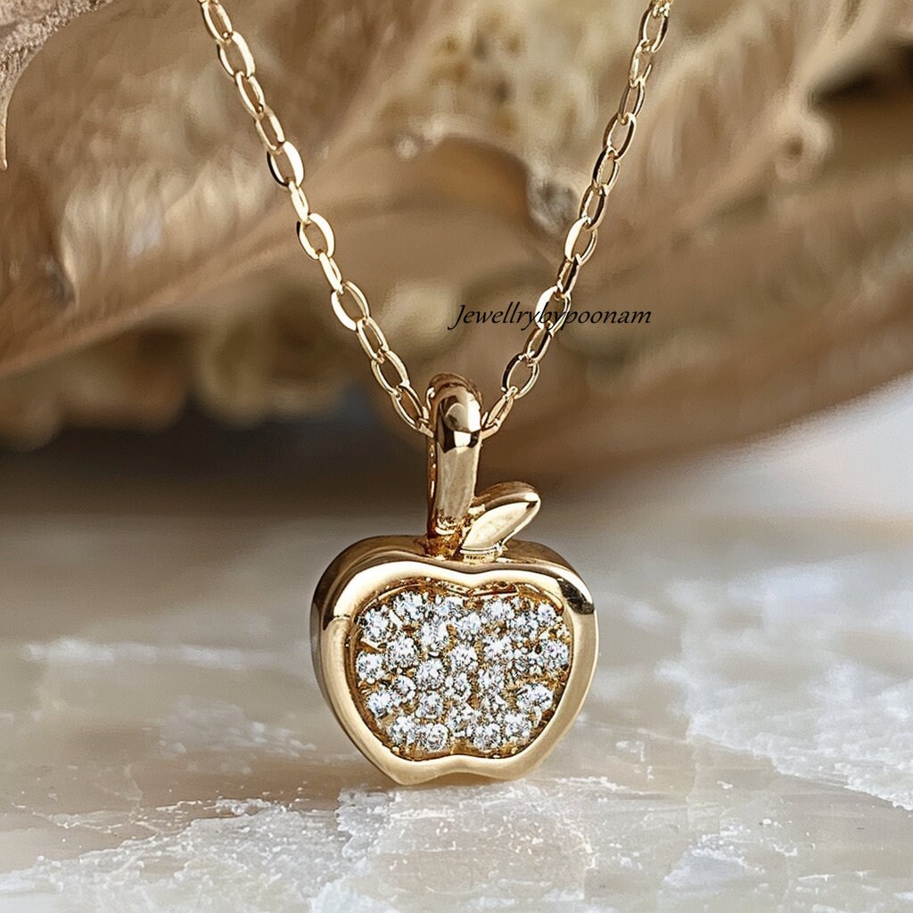 14k Gold Apple Pendant: Sterling Silver Diamond Accent - View 2 - Jewelry By Poonam | SKU: MJP5395-SLYGMN-20 M M