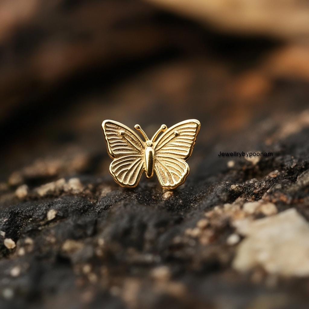 Tiny Butterfly Stud Earrings in 925 Sterling Silver — Handmade & Delicate - View 4 - Jewelry By Poonam | SKU: PJE1997 2/26
