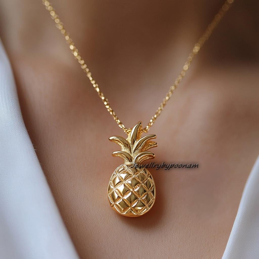Dainty 14k Gold Pineapple Pendant: Sterling Silver Charm - Jewelry By Poonam | SKU: PJM-
