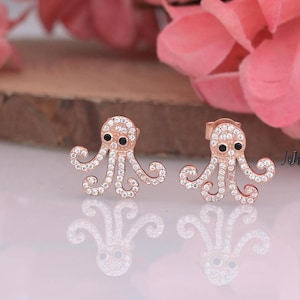 14k yellow Gold octopus stud Earrings, Octopus Diamond Earrings, Gold Octopus Stud, Cute Octopus Stud, Dainty Octopus Stud, Octopus Earrings