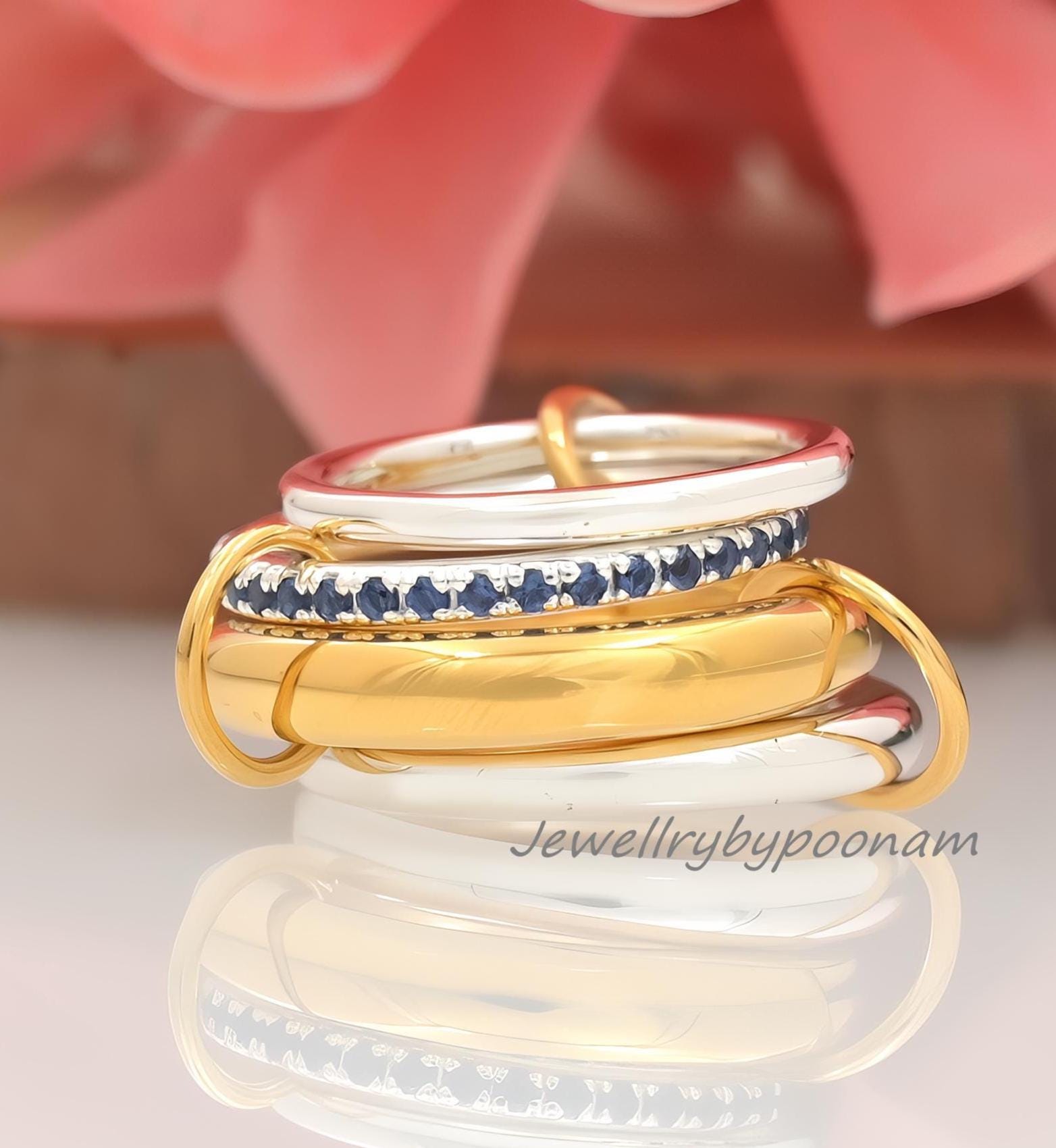 925 Sterling Silver Diamond Connector Multi-Band Ring; 4-set stacking ring - Jewelry By Poonam | SKU: PJR736- 2/2026