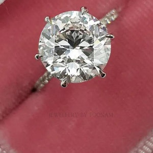 Classic 6 Prong Round Cut Simulated Diamonds Engagement Ring in Sterling Silver