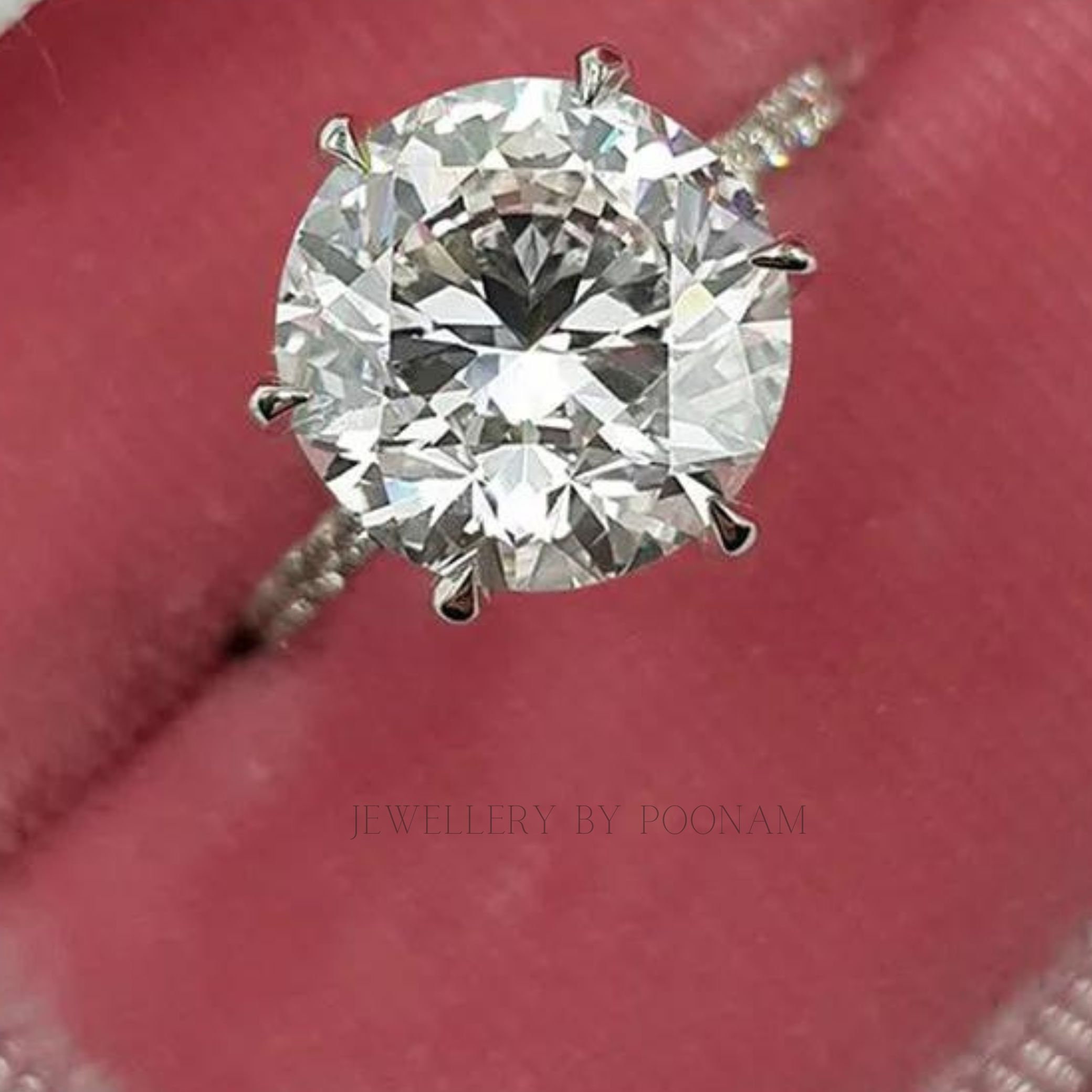 Classic 6 Prong Round Cut Simulated Diamonds Engagement Ring in Sterling Silver - Jewelry By Poonam | SKU: R-1187