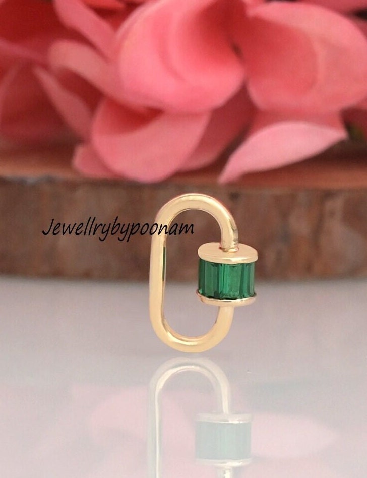 925 Sterling Silver Carabiner Lock with Baguette Sapphire Stones | Pave Carabiner Clasp | Charm Connector - View 7 - Jewelry