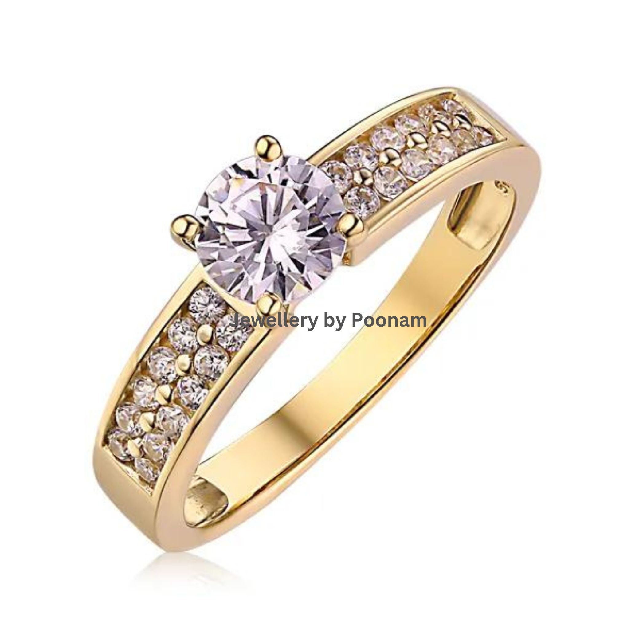 Moissanite Diamond 14k Gold Engagement Ring - Wedding Gift - View 2 - Jewelry By Poonam | SKU: PJR3253