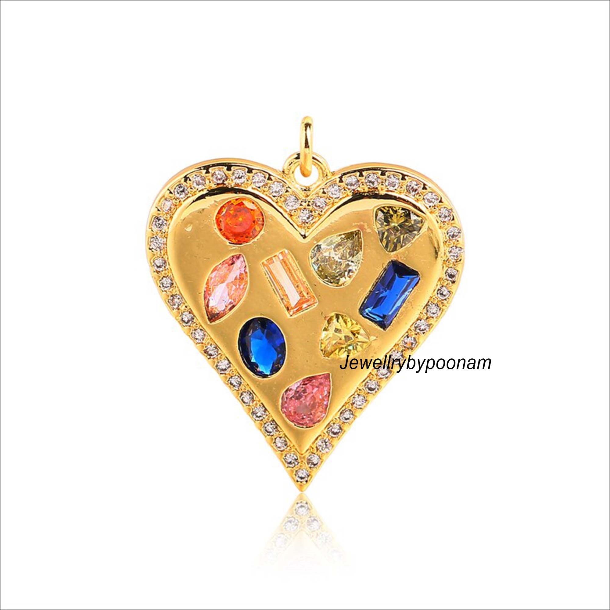 Heart Multi Sapphire Diamond Pendant: 925 Sterling Silver, 14k Gold - Jewelry By Poonam | SKU: PJP-
