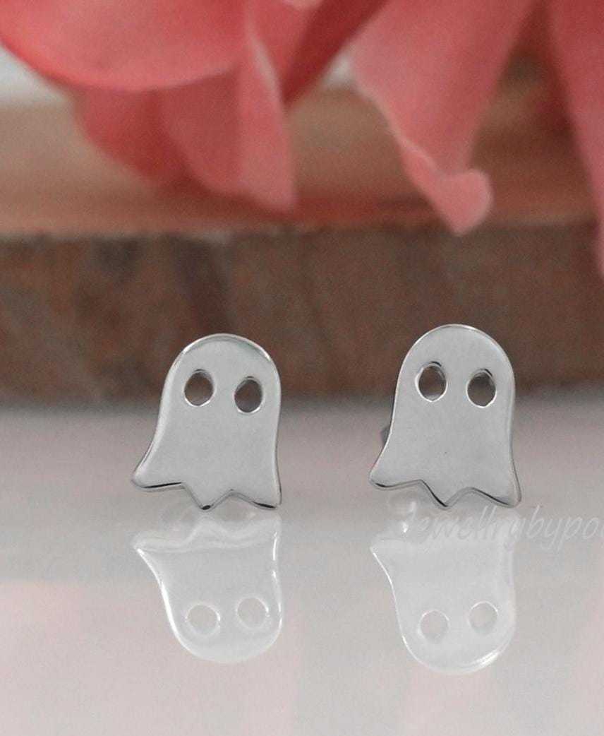 Gold Plated Sterling Silver Ghost Stud Earrings: Halloween Jewelry - View 4 - Jewelry By Poonam | SKU: PJE1738-SLYG-10M 2/26