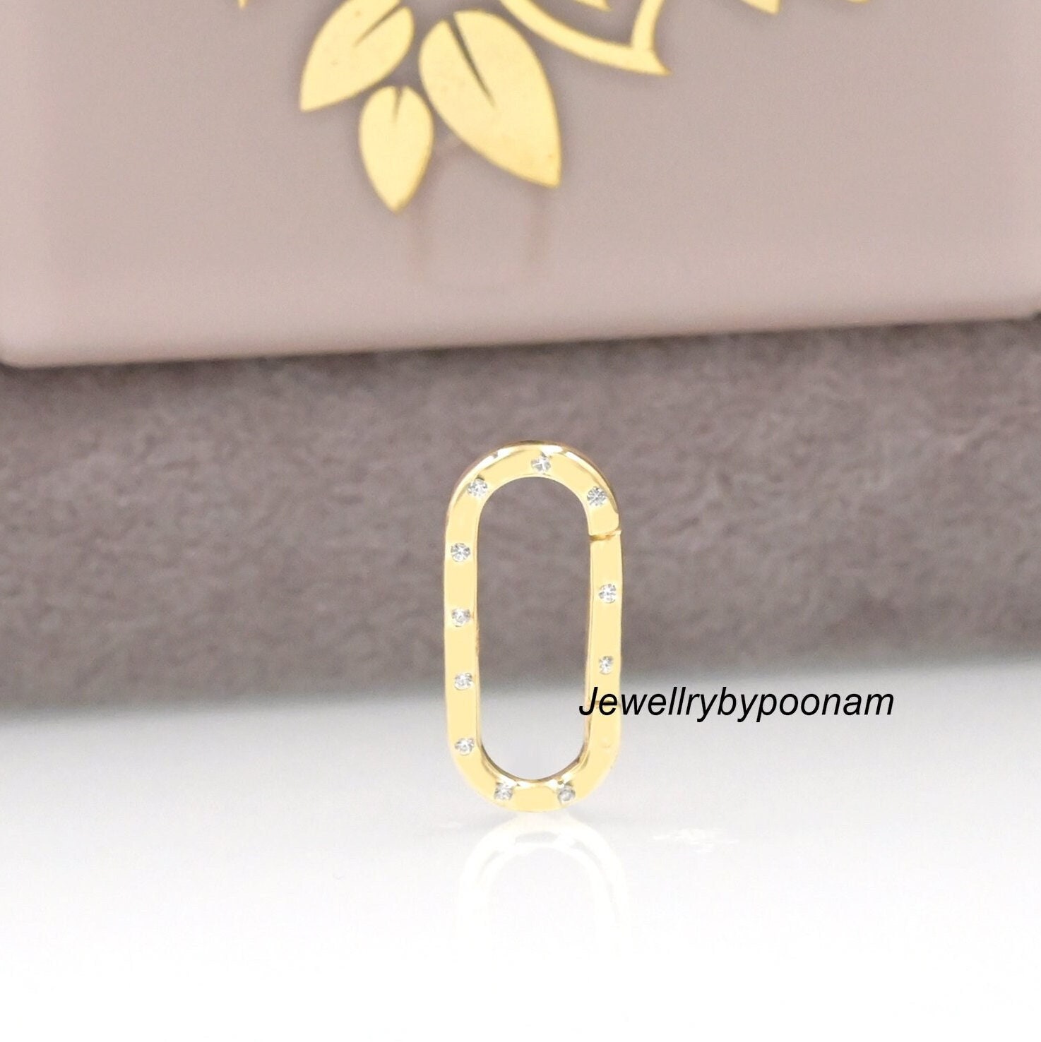 925 Sterling Silver Oval CZ Lock Carabiner – Elegant 20x10 MM Pendant & Chain Connector - Jewelry By Poonam | SKU: PJH680- 2/