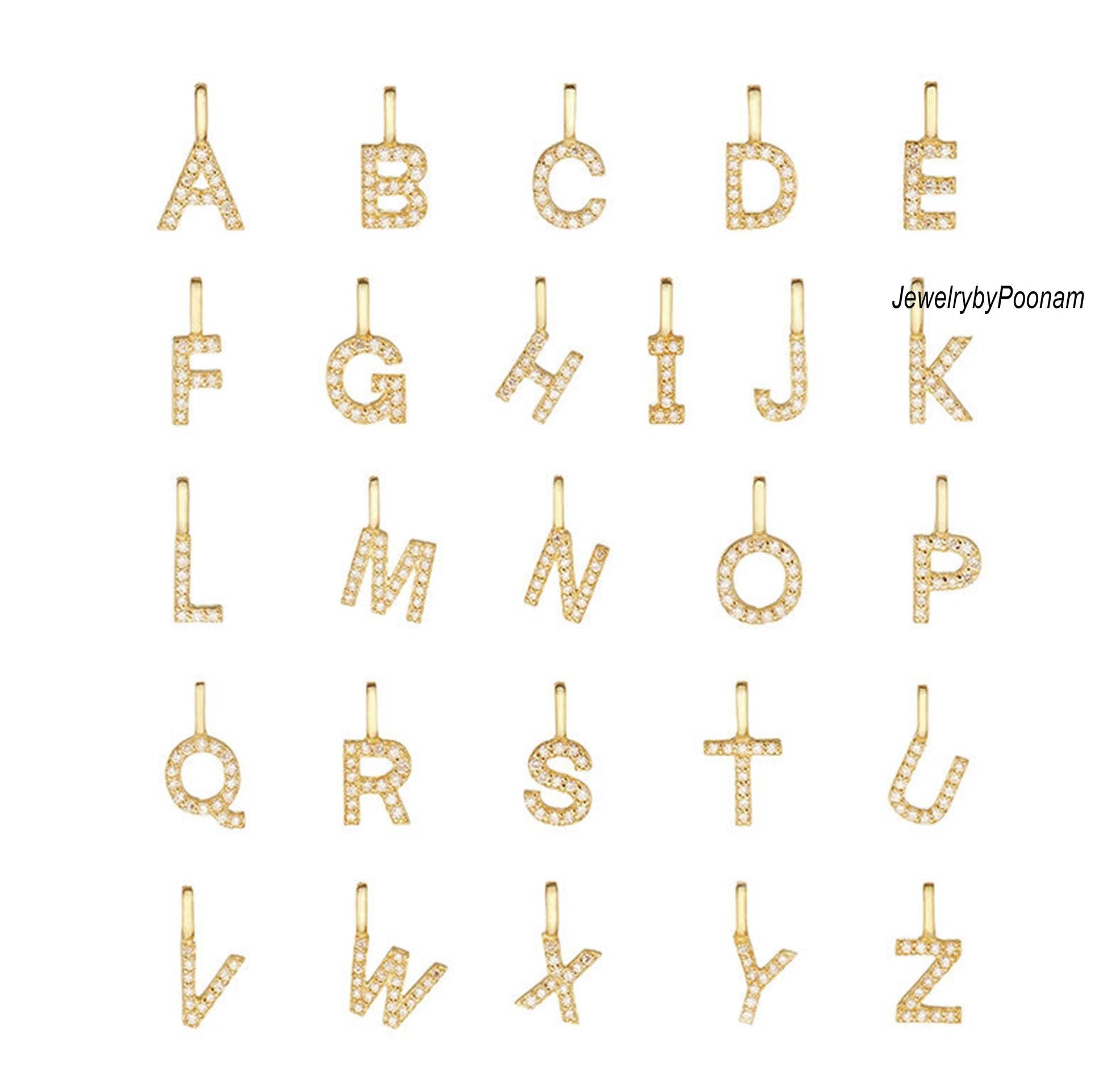 14k Gold Plated CZ Diamond Initial Pendant: Sterling Silver Charm - Jewelry By Poonam | SKU: PJP4169-SLNSCZDI-10M 2/26