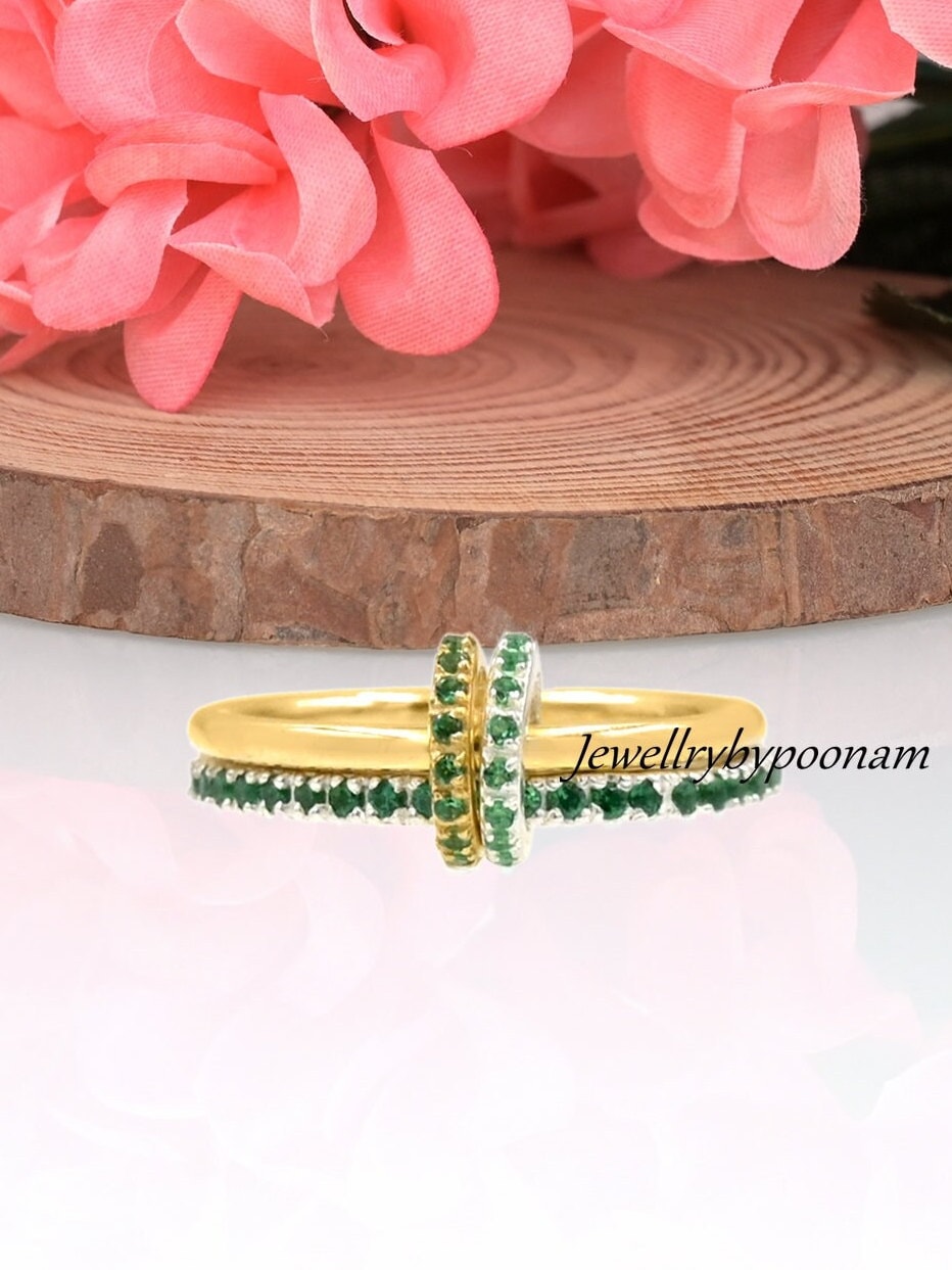 14K Gold & Sterling Silver Interlocking Ring: Two-Tone Multi-Link Band Connector Ring - Jewelry By Poonam | SKU: PJR2453-SLNS