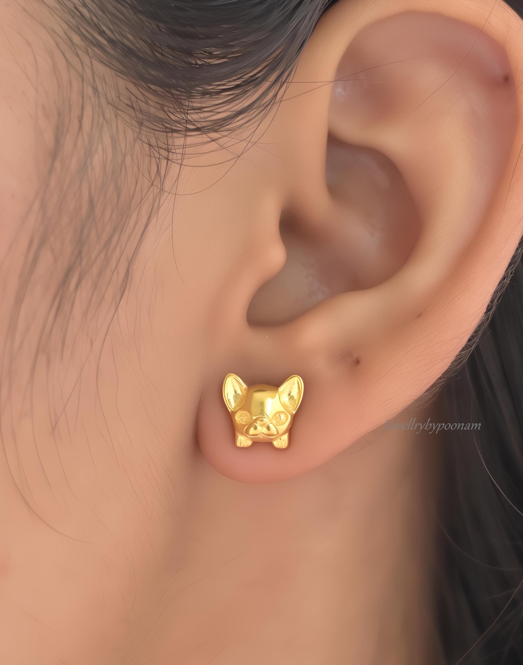 925 Silver Chihuahua Stud Earrings, Handmade Puppy Jewelry, 10MM - View 2 - Jewelry By Poonam | SKU: PJE1806-SLYG-10M 2/2026