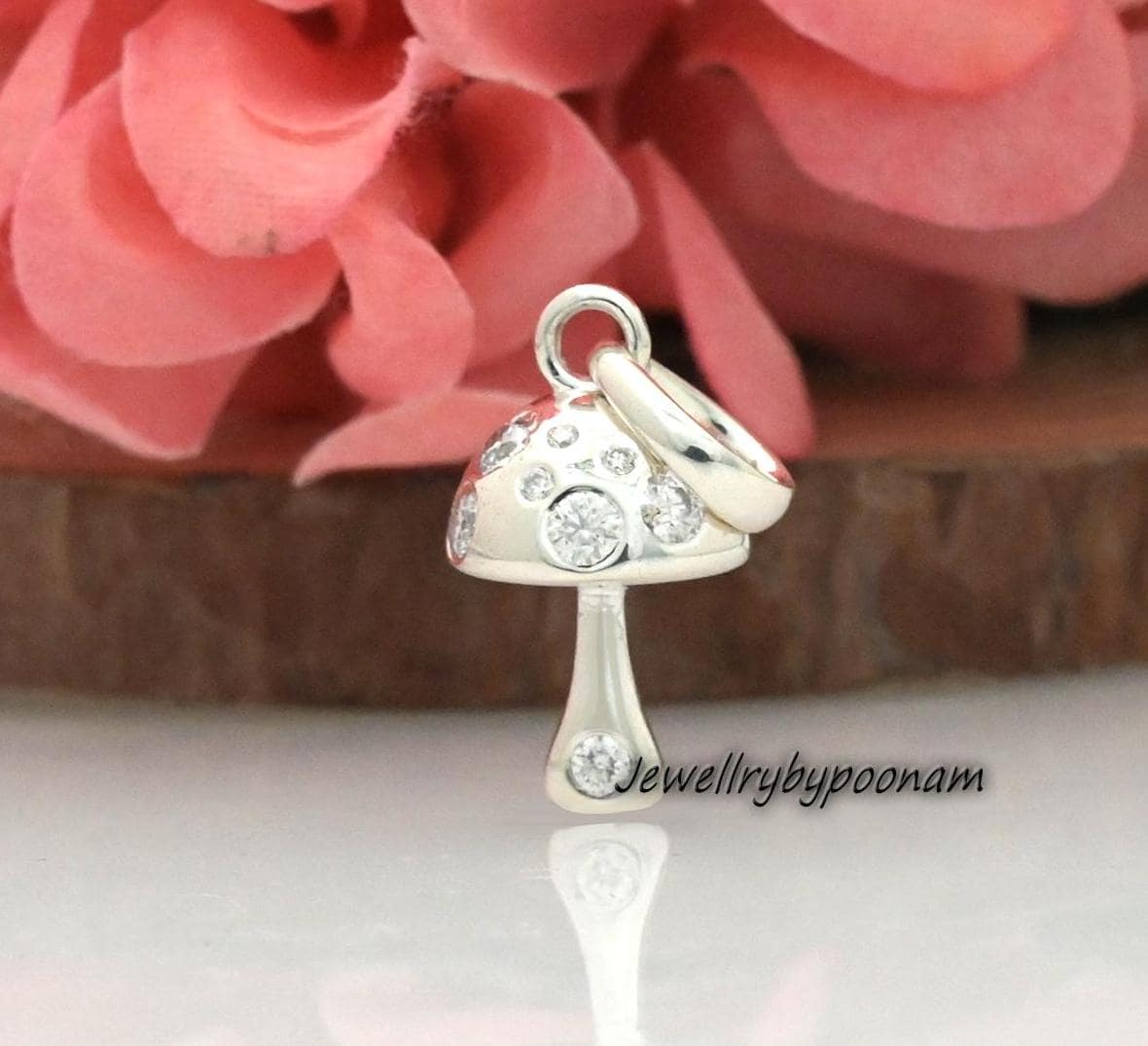 Diamond Mushroom Pendant: 14k Gold Plated Sterling Silver - Jewelry By Poonam | SKU: PJP4167-SLNSDI-15M 2/26