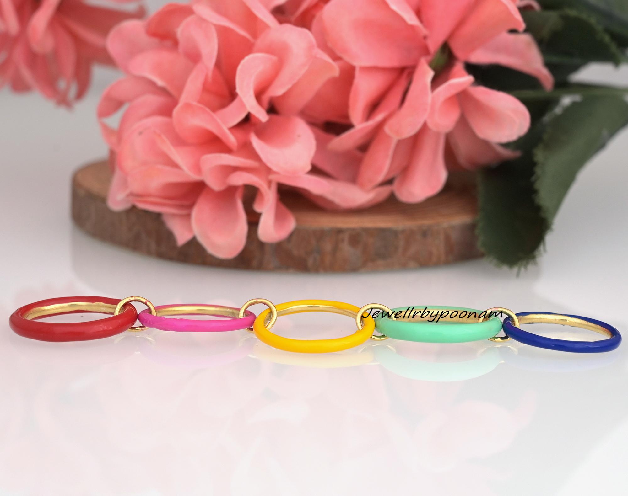 Sterling Silver Enamel Band Ring, Gold-Plated Stacking Ring, Colorful Fashion Accessory - View 2 - Jewelry By Poonam | SKU: P