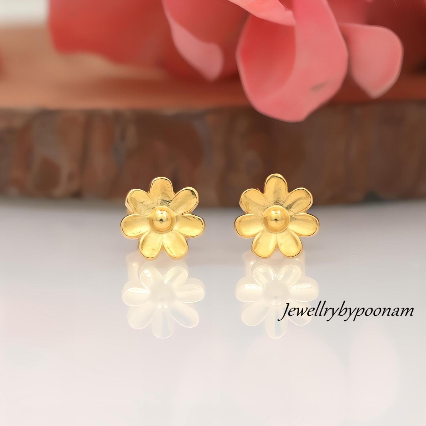 925 Sterling Silver Tiny Daisy Stud Earrings: Delicate Flower Jewelry - Jewelry By Poonam | SKU: PJE2018-SLYG-10M,PJE1774-SLY