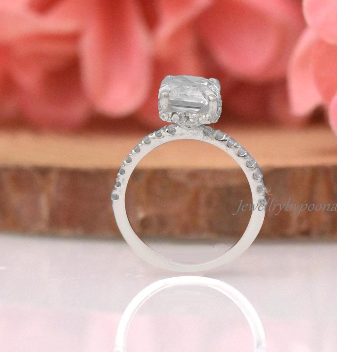 Yellow Gold Classic Emerald Cut Women's Engagement Ring in Sterling Silver - View 2 - Jewelry By Poonam | SKU: PJR3174-SLNSCZ