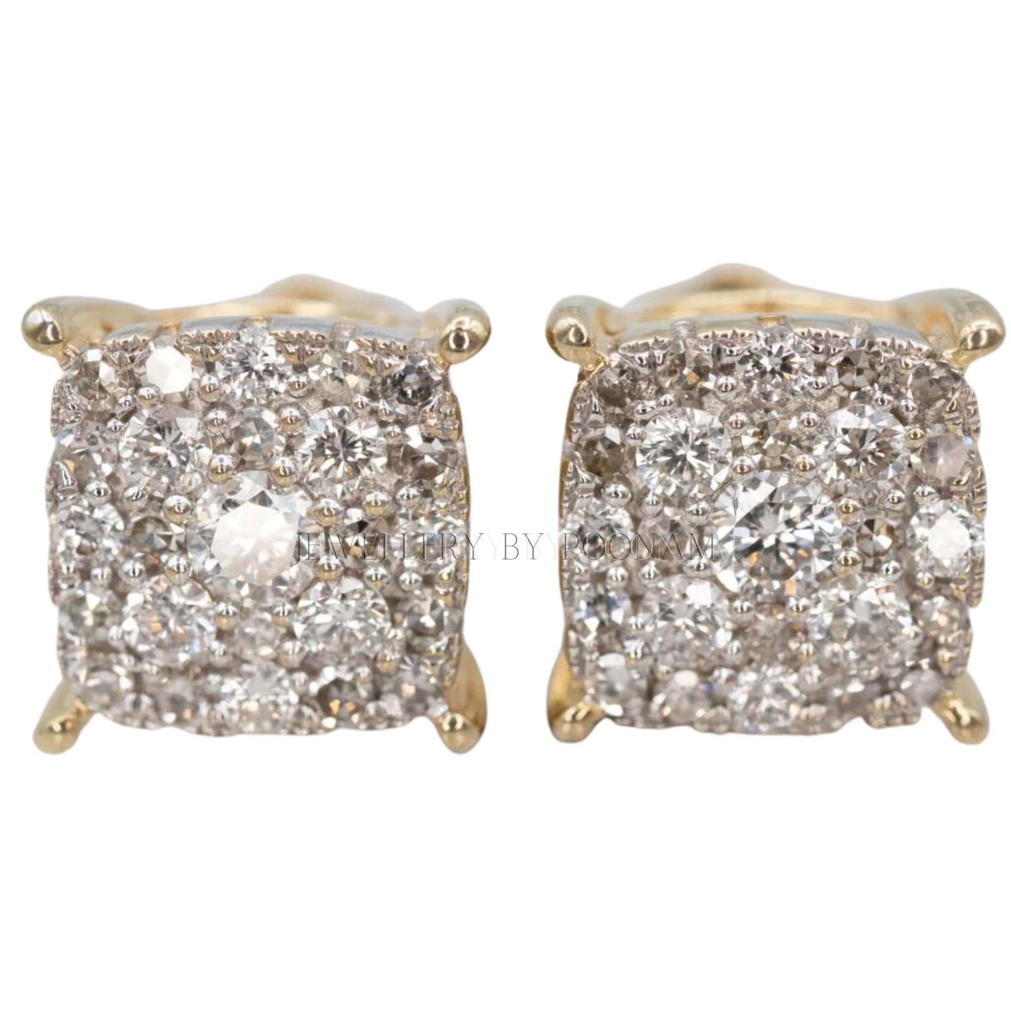 9K/14K Yellow Gold & 925 Sterling Silver Elegant Sparkling Gold Cluster Diamond Stud Earrings - Jewelry By Poonam | SKU: E-13