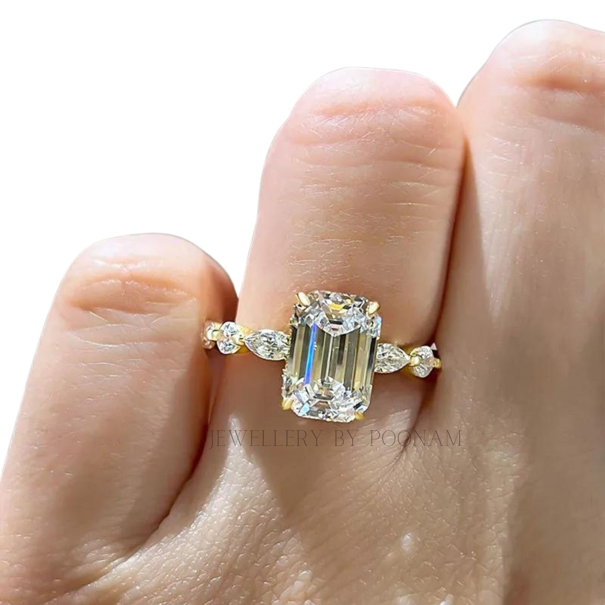 925 Sterling Silver Emerald Cut CZ Engagement Ring – Luxury Bridal Wedding Ring for Women - View 2 - Jewelry By Poonam | SKU: