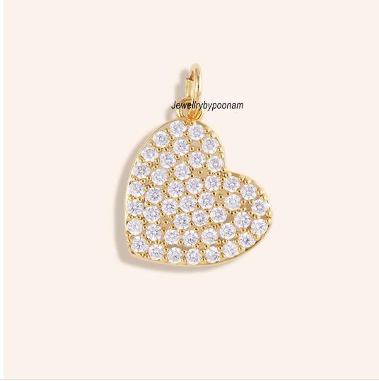 14k Gold Mini Heart Moissanite Charm Pendant (20 MM) - View 2 - Jewelry By Poonam | SKU: PJP5245-SLYGMN-20M