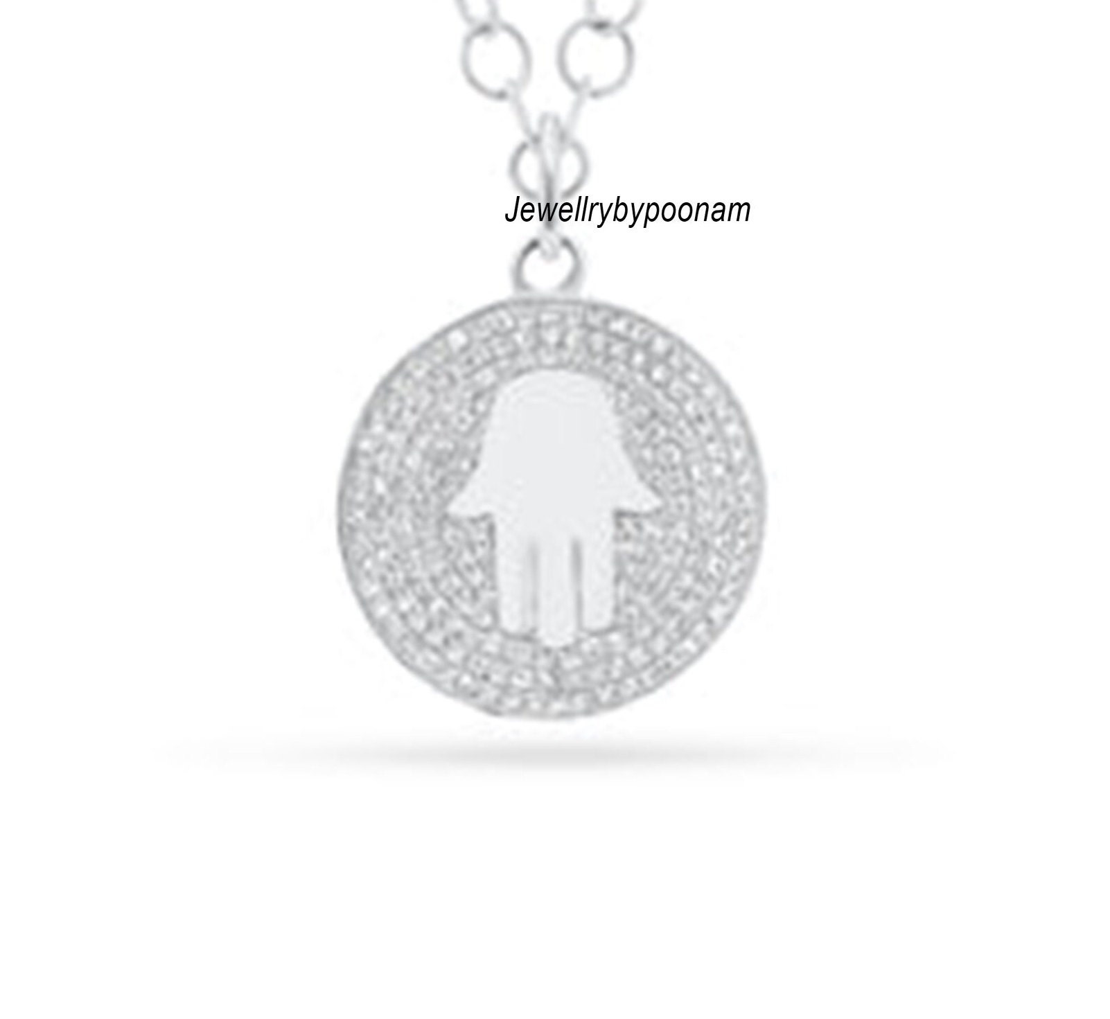 Hamsa Diamond Sterling Silver Pendant: Handmade Charm Jewelry - View 4 - Jewelry By Poonam | SKU: PJP4818-SLYGMN-30 2/26