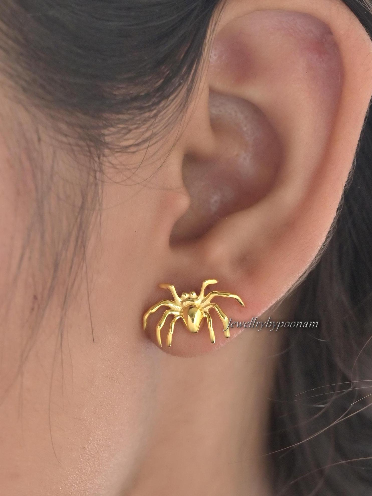925 Sterling Silver Tiny Spider Stud Earrings — Handmade Jewelry - View 2 - Jewelry By Poonam | SKU: PJE1992- 2/26