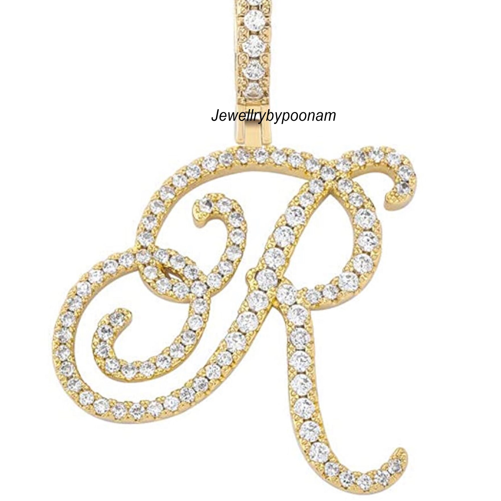 14k Gold Plated Moissanite Diamond Letter Pendant: Sterling Silver Charm - View 6 - Jewelry By Poonam | SKU: PJP4835-SLRGMN-H