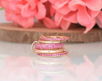 14K Solid Gold Multi Link Connected Ring /Chunky Gold Connector Ring / connector Band Ring, Gold Ring Set, Plated Interlocking Zircon Ring