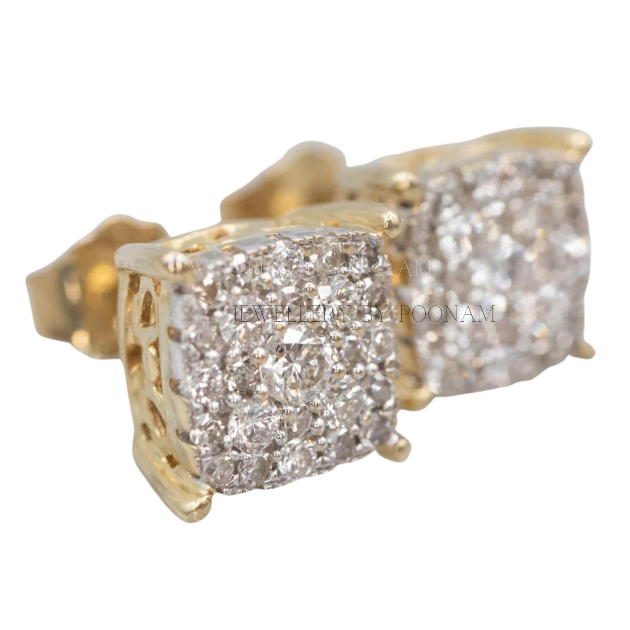 9K/14K Yellow Gold & 925 Sterling Silver Elegant Sparkling Gold Cluster Diamond Stud Earrings - View 2 - Jewelry By Poonam |