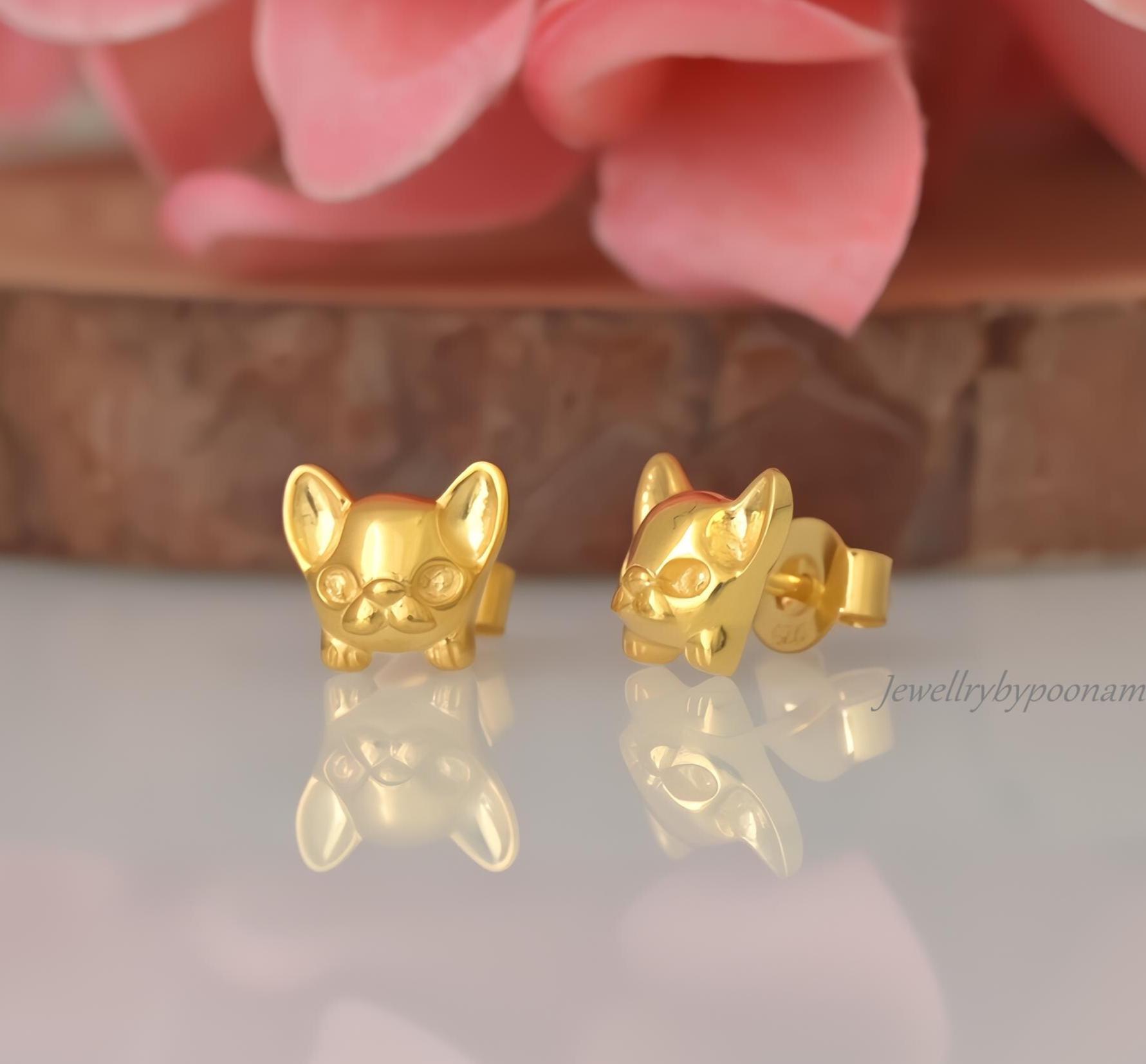 925 Silver Chihuahua Stud Earrings, Handmade Puppy Jewelry, 10MM - View 3 - Jewelry By Poonam | SKU: PJE1806-SLYG-10M 2/2026
