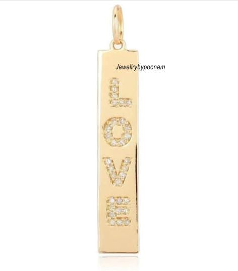 Diamond LOVE Pendant: 925 Sterling Silver Vertical Charm - View 2 - Jewelry By Poonam | SKU: PJP-
