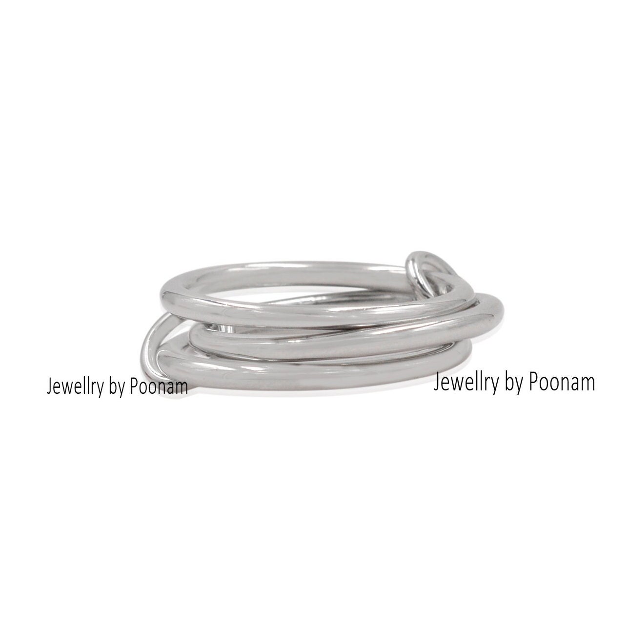 925 Sterling Silver Connected Ring Set with Yellow Gold Plated Stacking Bands - View 5 - Jewelry By Poonam | SKU: PJR902- 2/2