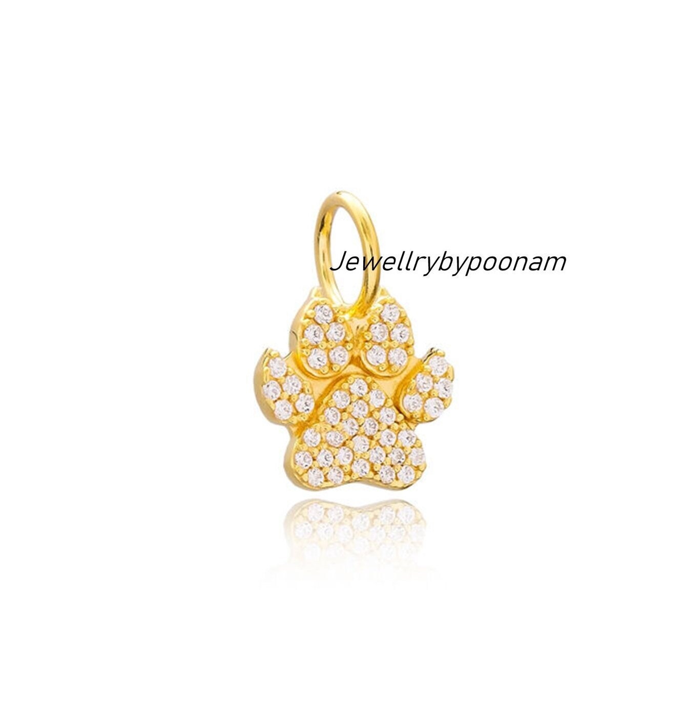 14k Gold Moissanite Paw Print Pendant: Sterling Silver Dog Charm - View 2 - Jewelry By Poonam | SKU: PJP4168-SLYGDI-20M 2/26
