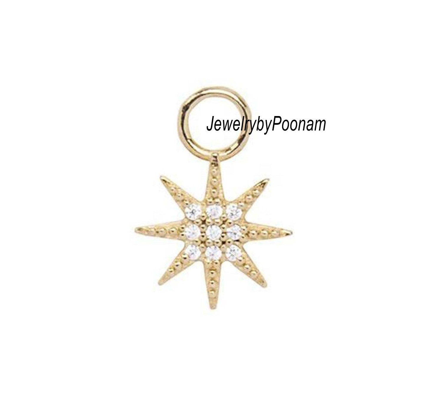 14K Gold Starburst Pendant: Moissanite Diamond Charm - Jewelry By Poonam | SKU: PJP-