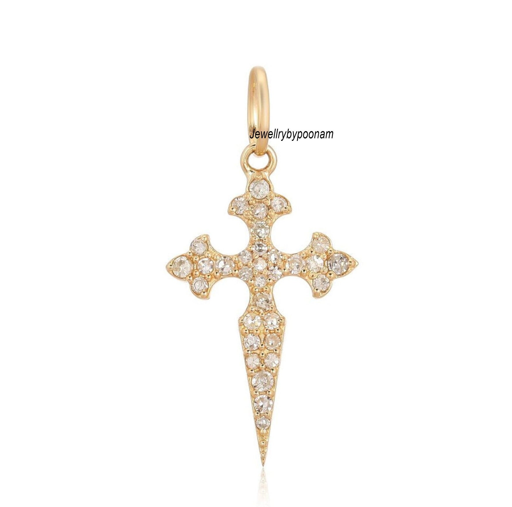 14k Gold Spike Cross Pendant: Moissanite Diamond, Sterling Silver Charm - Jewelry By Poonam | SKU: PJP-
