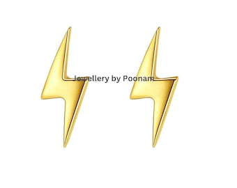 9K/14K Yellow Gold & 925 Sterling Lightning Bolt Stud Earrings: Sterling Silver Option