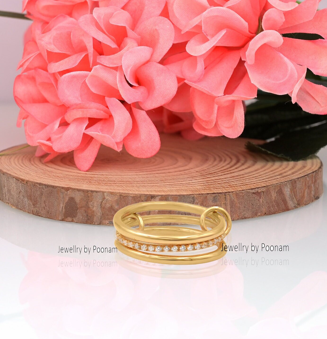 14K Gold-Plated Multi-Link Connected Ring; Chunky Gold Connector Band Ring - View 3 - Jewelry By Poonam | SKU: PJR820- 2/26