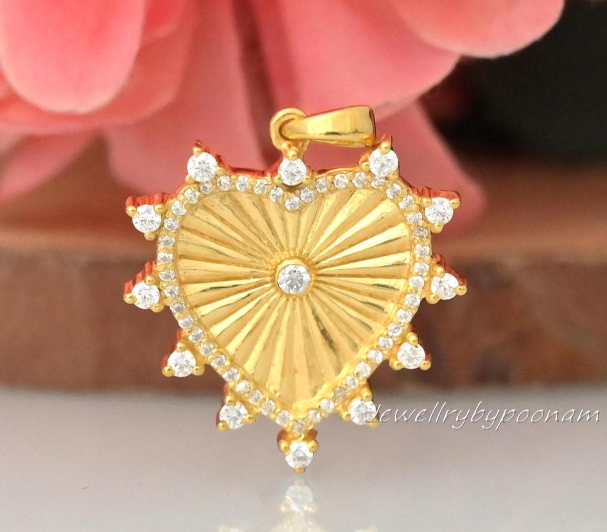 14k Gold Heart Moissanite Pendant: Diamond Charm Jewelry Gift - Jewelry By Poonam | SKU: PJP4817-SLYGMN-30M 2/26