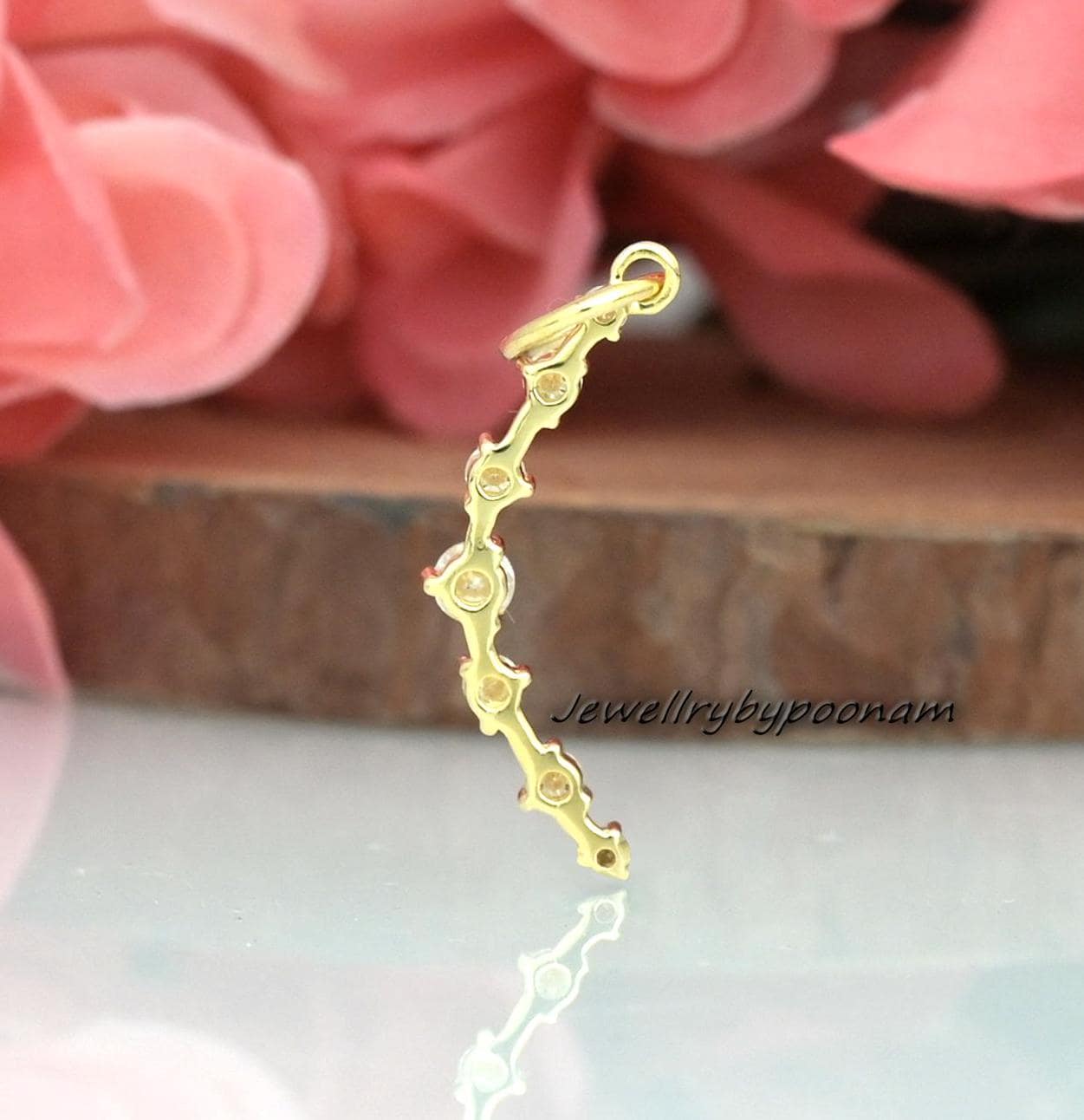 14K Gold Diamond Crescent Moon Pendant: Sterling Silver Charm - View 2 - Jewelry By Poonam | SKU: PJP3617-SLYGMN-30M 2/26