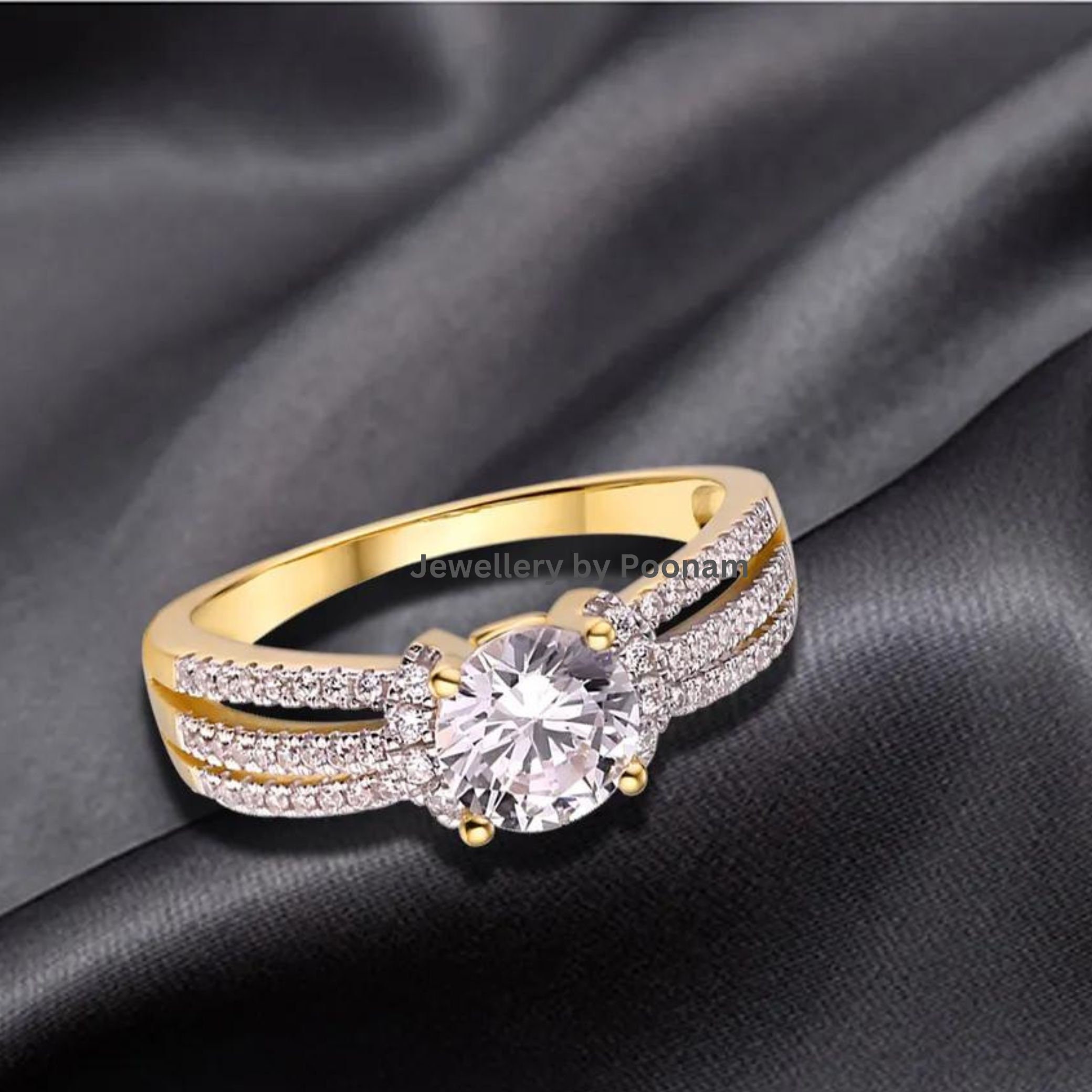 White Gold Moissanite Ring: Anniversary Jewelry Gift - View 3 - Jewelry By Poonam | SKU: R-1049