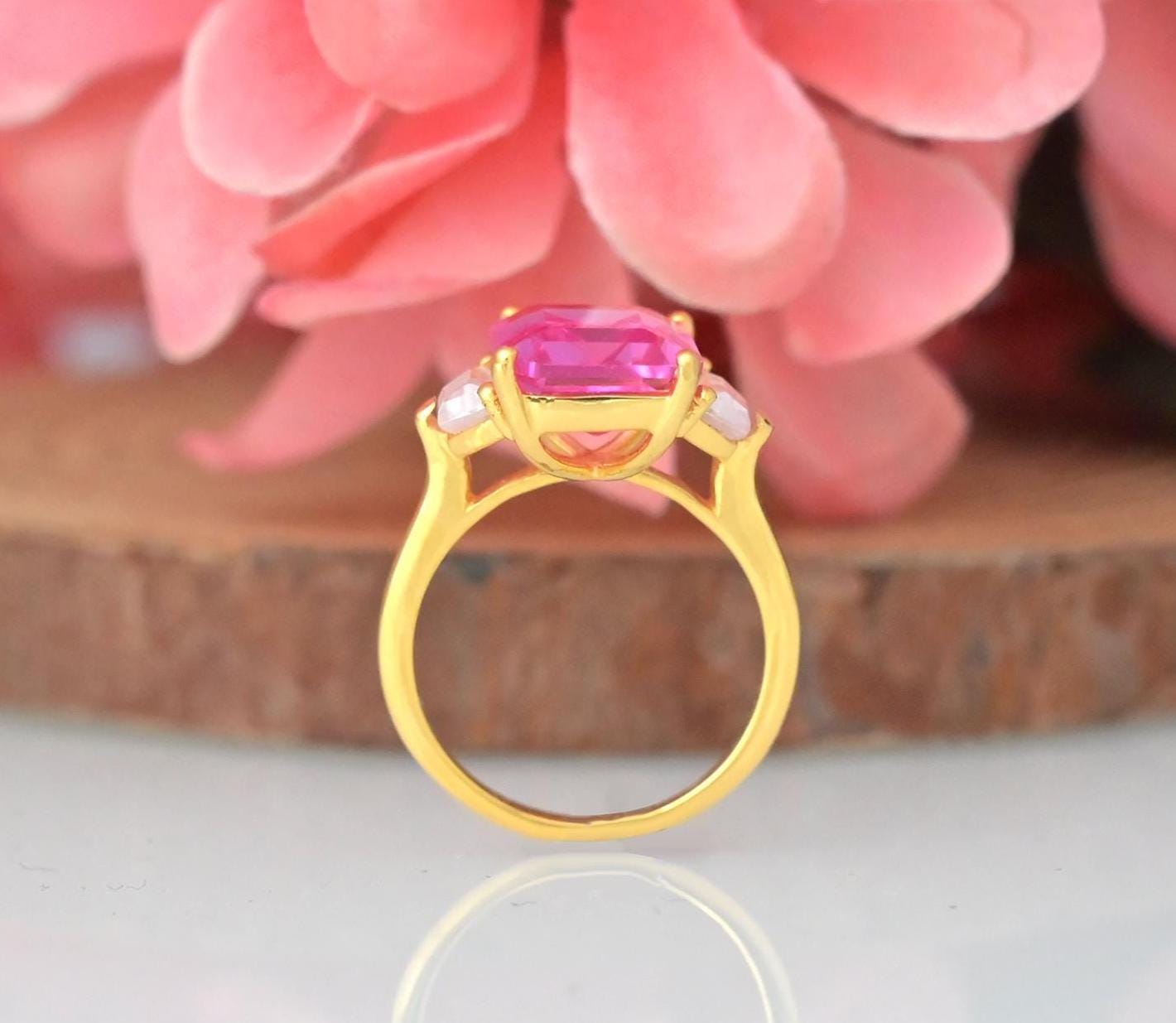 Sterling Silver Three Stone Morganite Engagement Ring - Emerald Cut - View 5 - Jewelry By Poonam | SKU: PJR2953-SLYGPCZWCZ-US