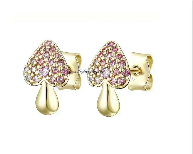 925 Sterling Silver Gold-Plated Mushroom Stud Earrings: Ruby & Diamond - View 2 - Jewelry By Poonam | SKU: PJE-