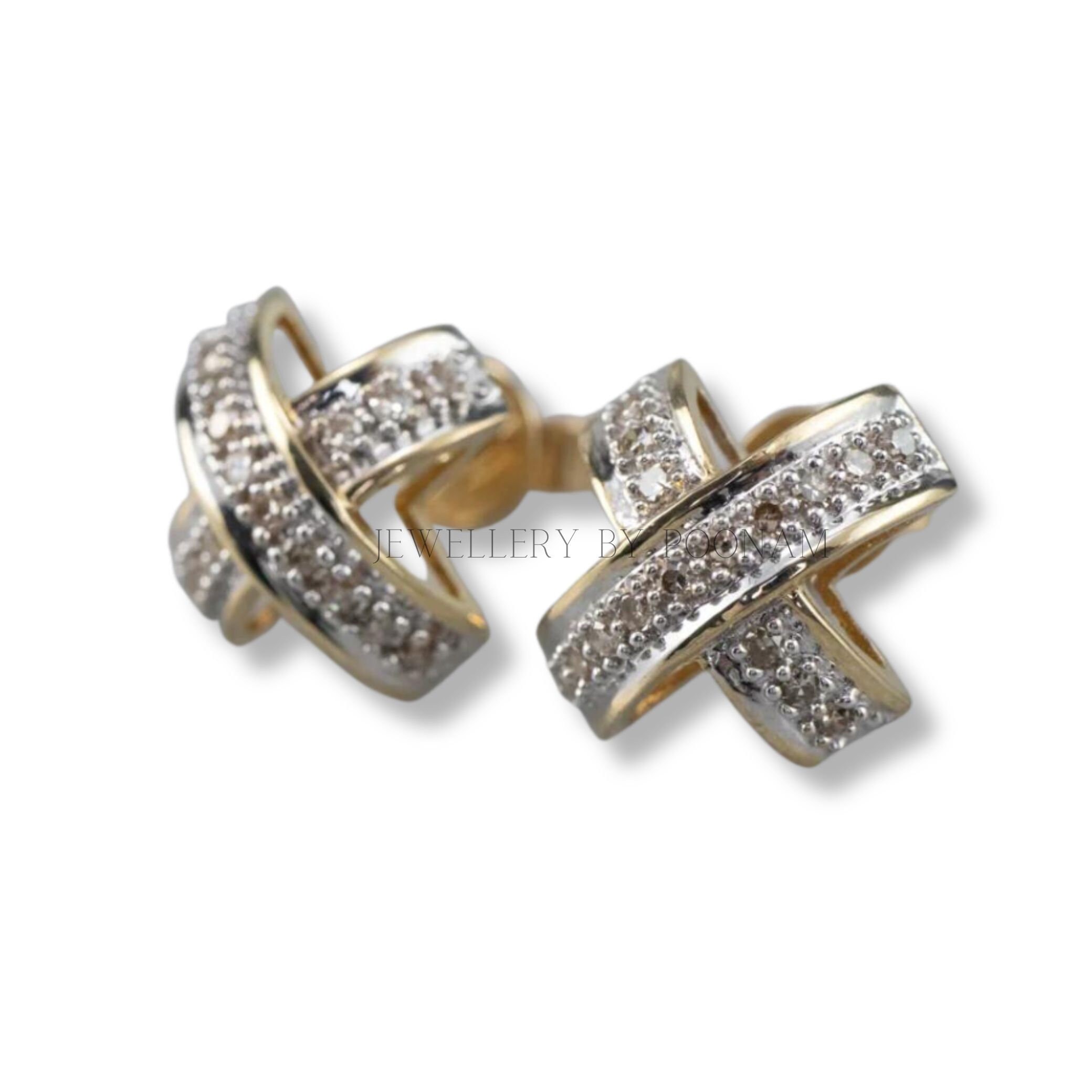Moissanite Diamond X Stud Earrings: 9K/14K Yellow Gold & 925 Sterling Silver - View 5 - Jewelry By Poonam | SKU: E-1312