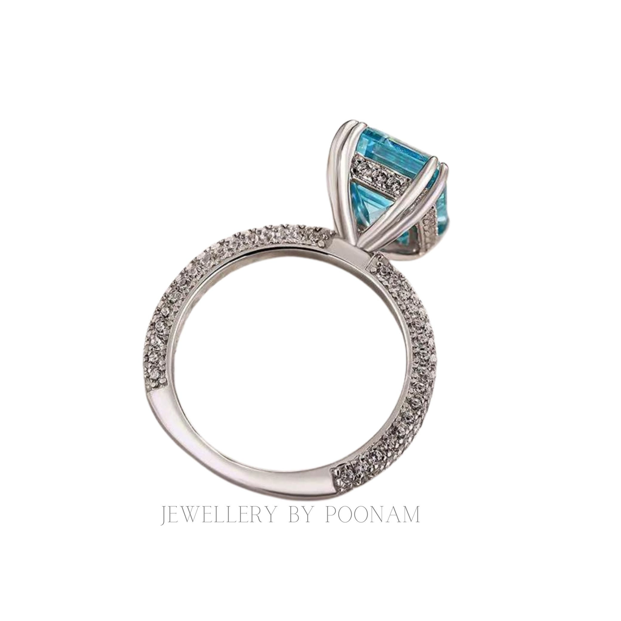 925 Silver Emerald-Cut Aquamarine Ring – Luxury Sterling Silver Engagement & Wedding Jewelry - View 6 - Jewelry By Poonam | S