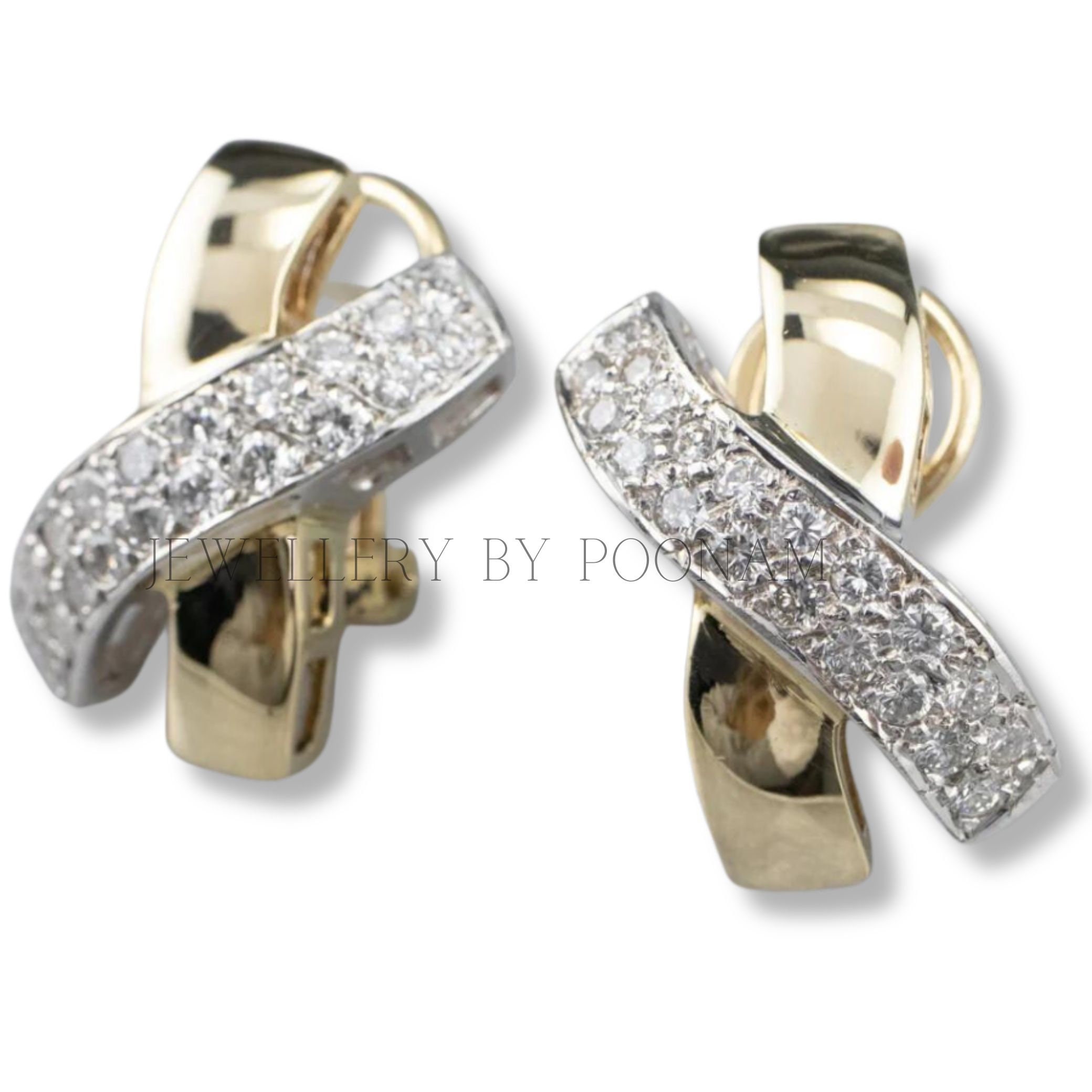 9K/14K Yellow Gold & 925 Sterling Silver Moissanite Cross Stud Earrings: Two-Tone Gold Plated - View 3 - Jewelry By Poonam |