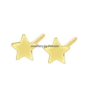 lightning star Gold Earrings,14k Yellow Gold Dainty Star Stud Earrings, Dainty Gold Star Earrings, Tiny Star Shape Stud Earrings