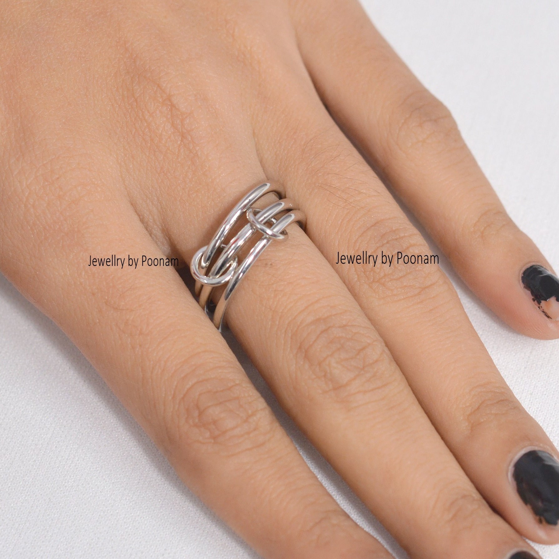 925 Sterling Silver Connected Ring Set with Yellow Gold Plated Stacking Bands - View 4 - Jewelry By Poonam | SKU: PJR902- 2/2